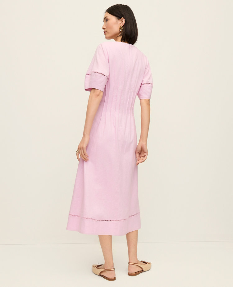Pintuck Linen Blend Midi Dress