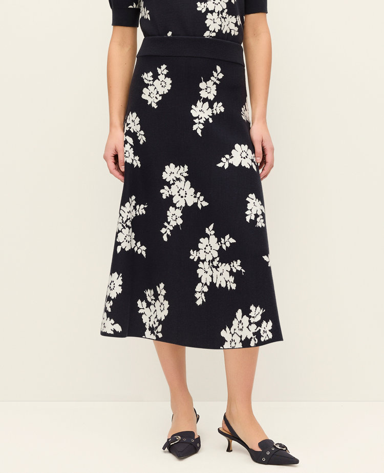 Petite Floral Jacquard Midi Sweater Skirt