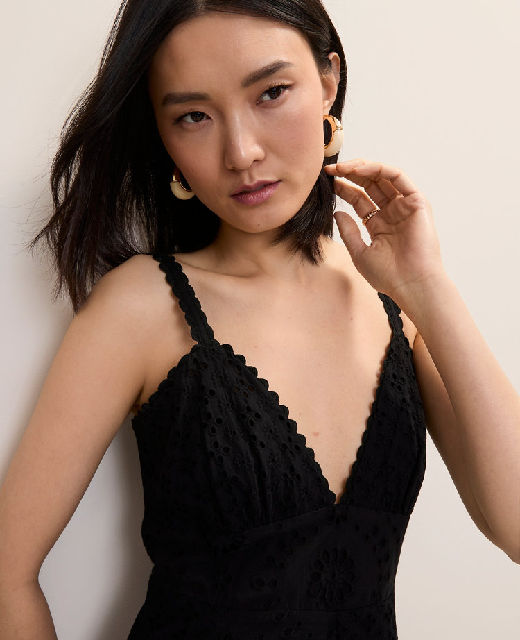 Studio Eyelet Flare Midi Dress