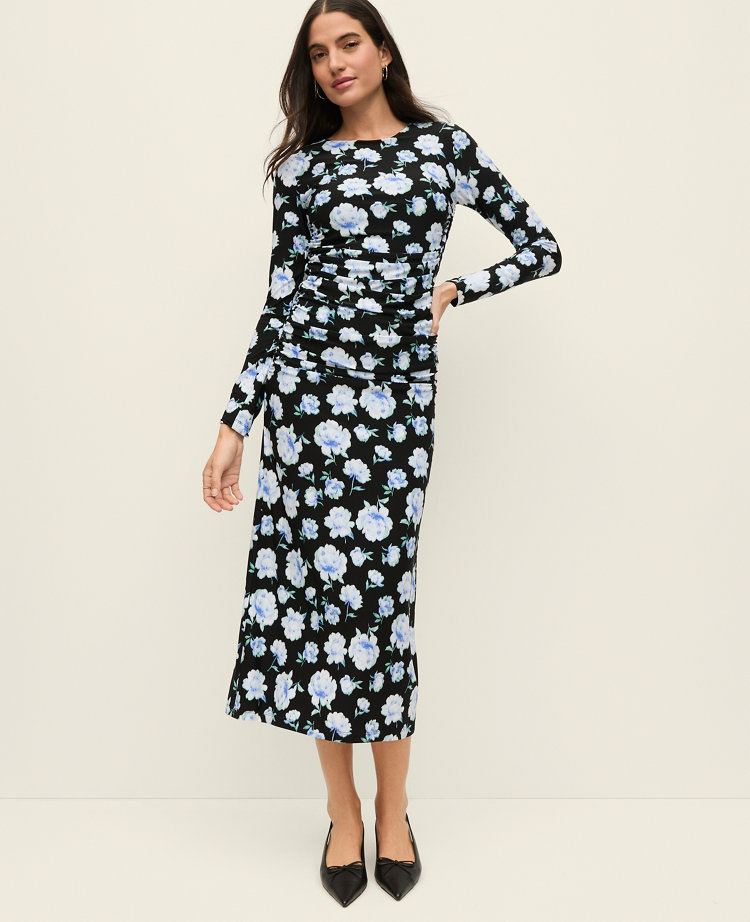 Petite Floral Ruched Midi Dress