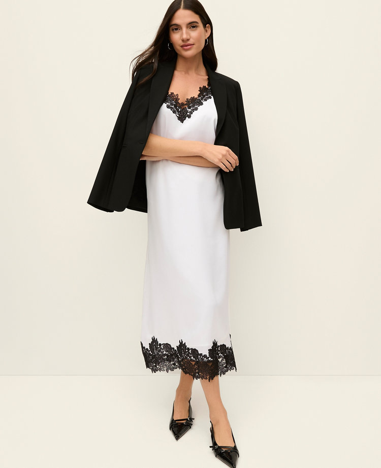 Petite Lace Trim Satin Slip Midi Dress