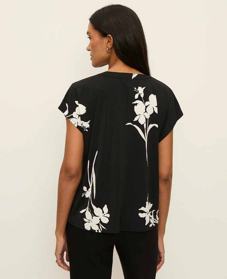 Ann Taylor Floral Mixed Media Top Black Women's