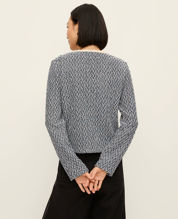 Ann Taylor Petite Cropped Tweed Jacket Blue Multi Women's