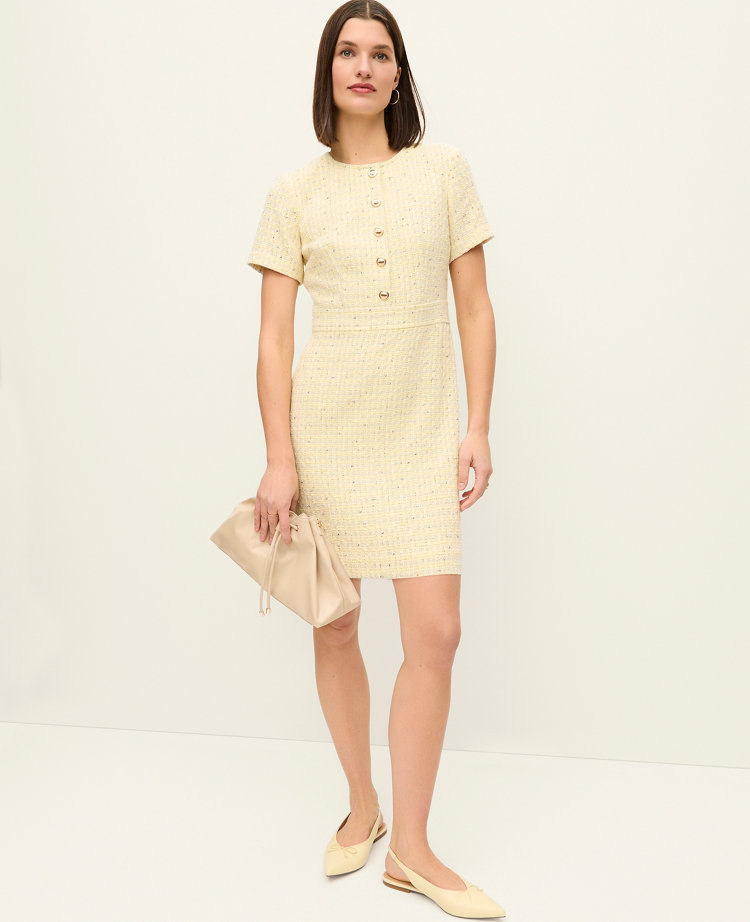Petite Tweed Button Shift Dress