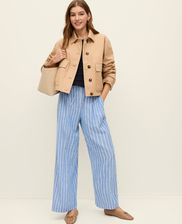 Weekend Collection Striped Pull On Wide-Leg Pant in Linen