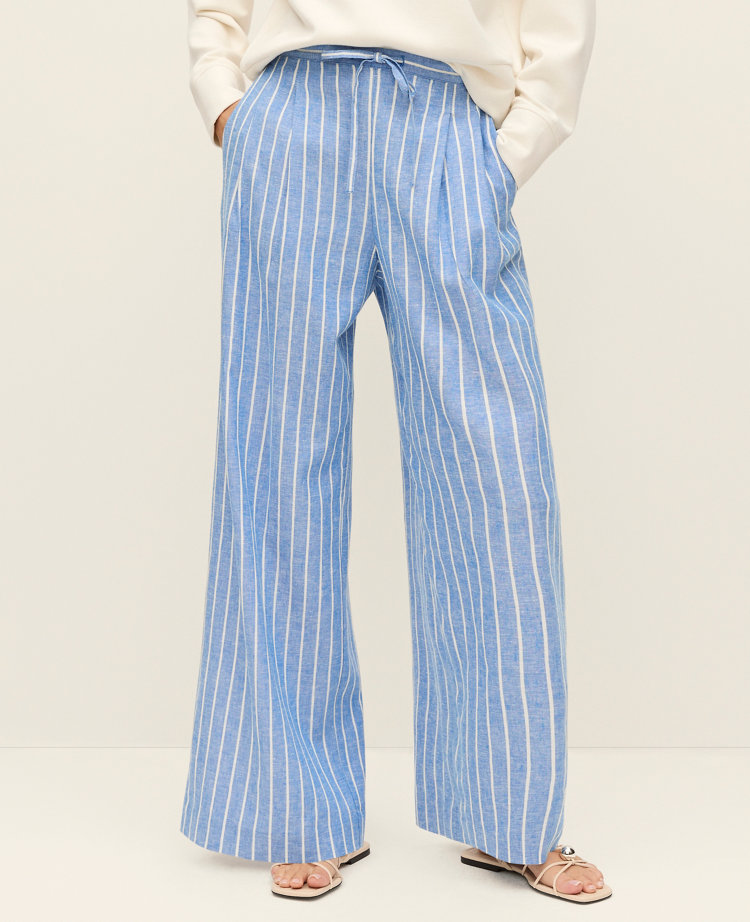 Weekend Collection Striped Pull On Wide-Leg Pant in Linen
