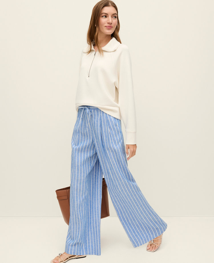 The Striped Pull On Wide-Leg Pant in Linen