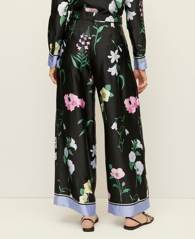 The Petite Floral Pleated Wide Leg Pant in Satin