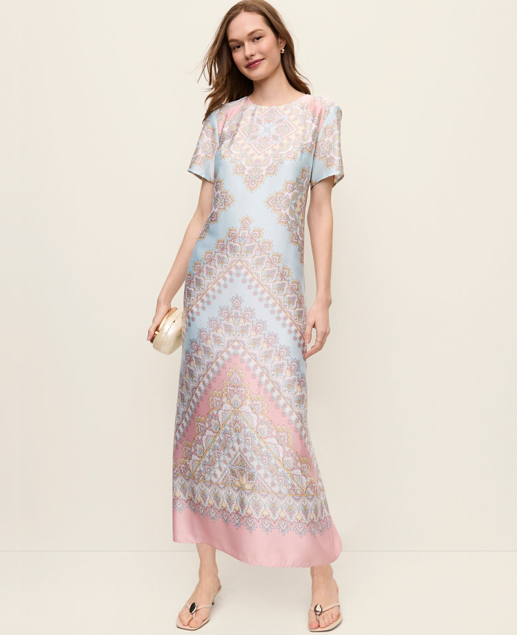 Petite Satin Paisley Maxi Dress