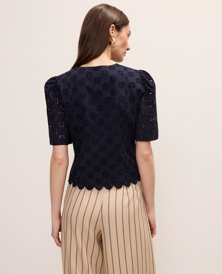 Eyelet Tie Front Blouse