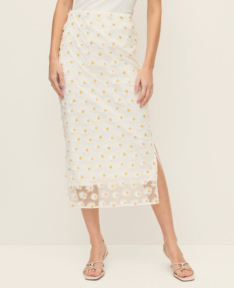 Petite Daisy Appliqué Column Midi Skirt