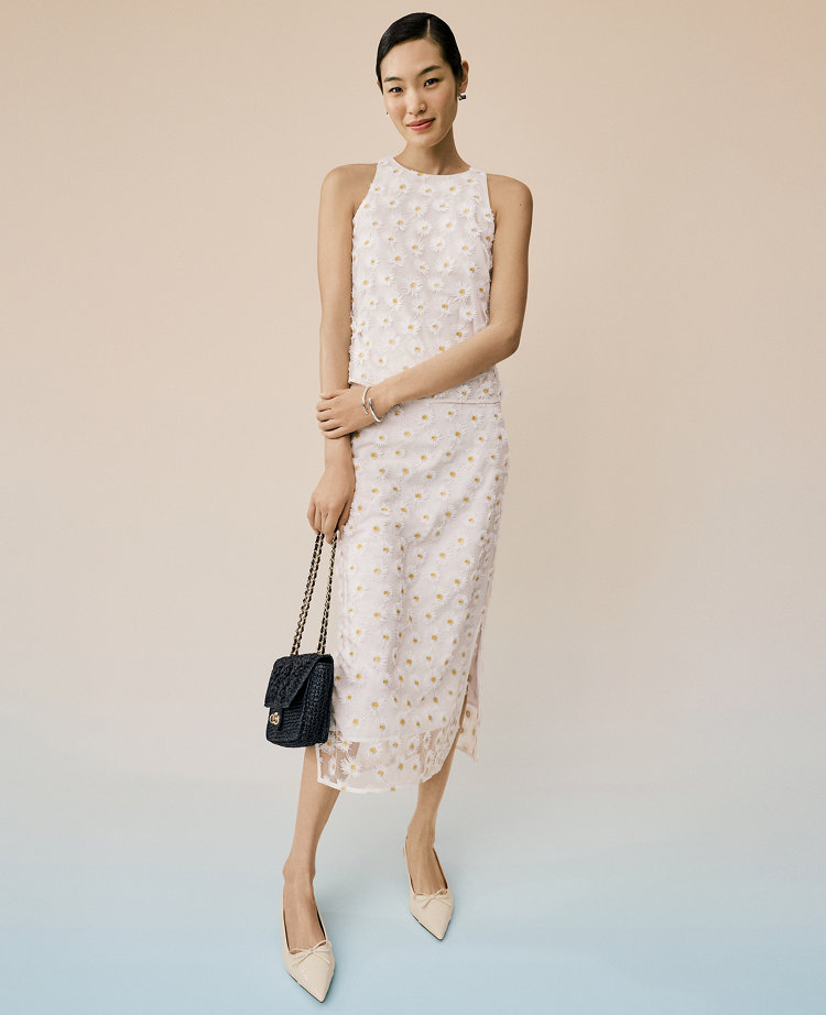 Petite Daisy Appliqué Column Midi Skirt