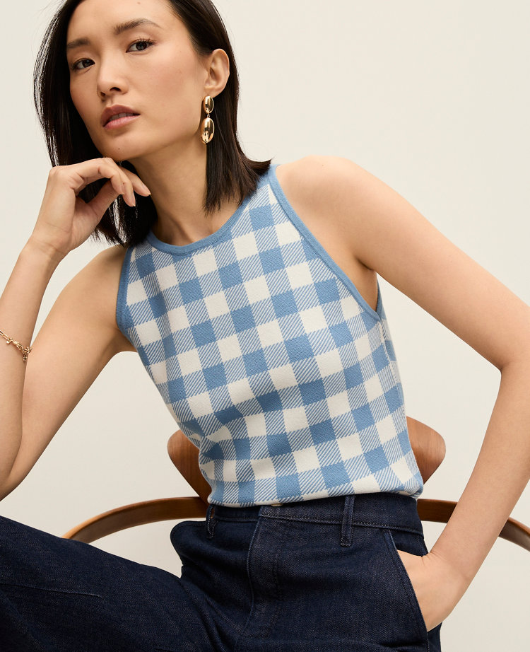 Petite Gingham Halter Shell