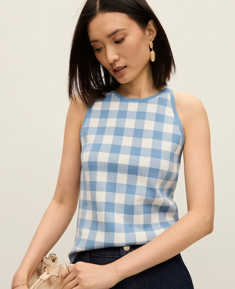 Petite Gingham Halter Shell