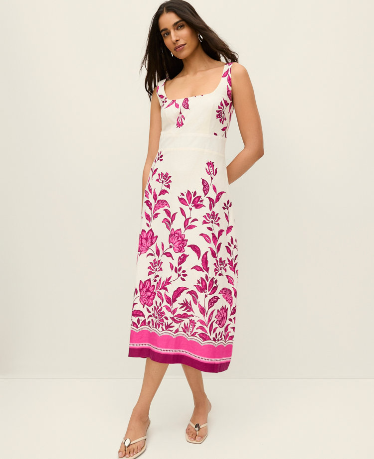 Petite Floral Linen Blend Midi Dress