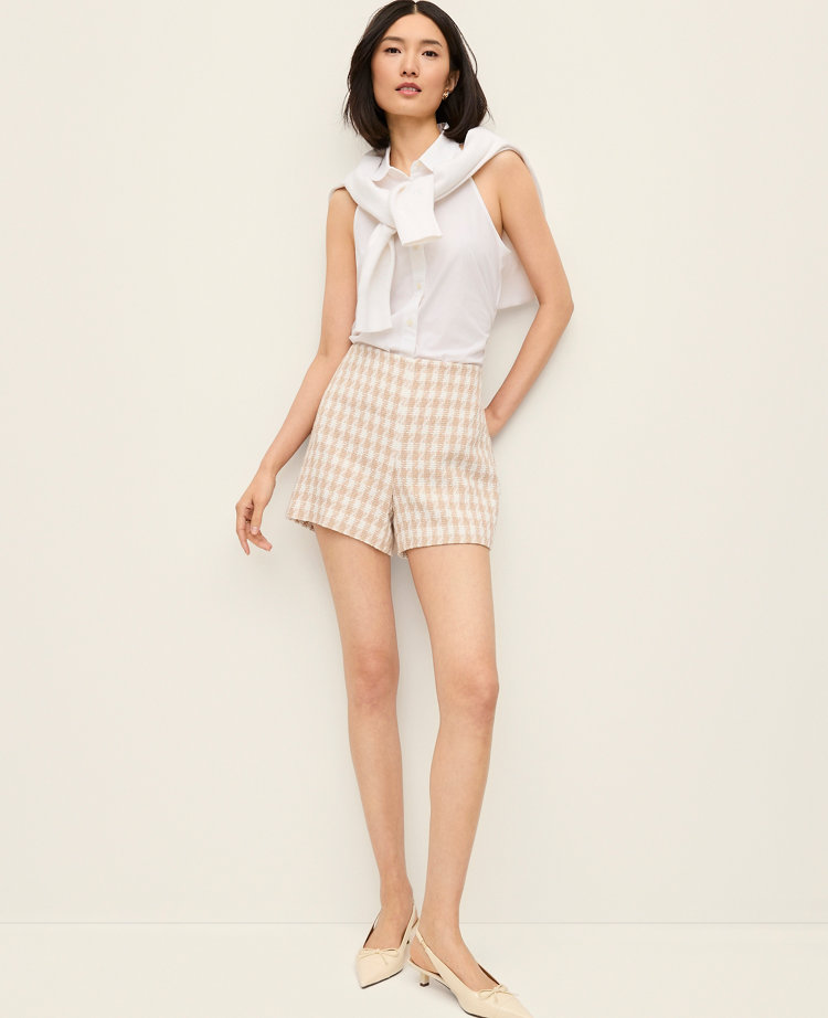 The Petite Side-Zip Short in Houndstooth Tweed