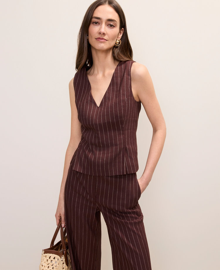 Pinstripe Peplum Top in Linen Blend