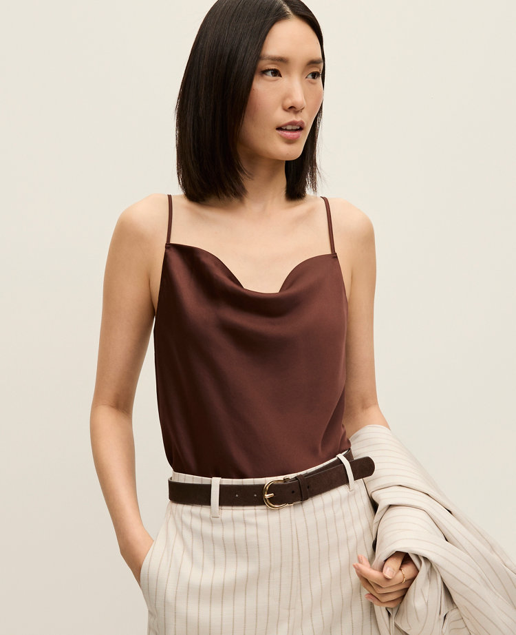 Satin Cowl Neck Tank Top