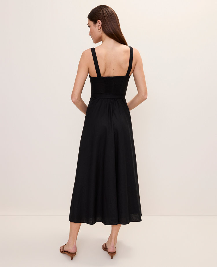 Petite Belted Linen Blend Midi Dress