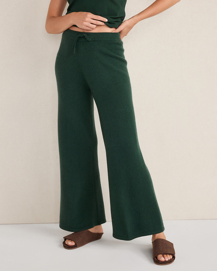 Ann Taylor Cashmere Wide Leg Jersey Pant In Green