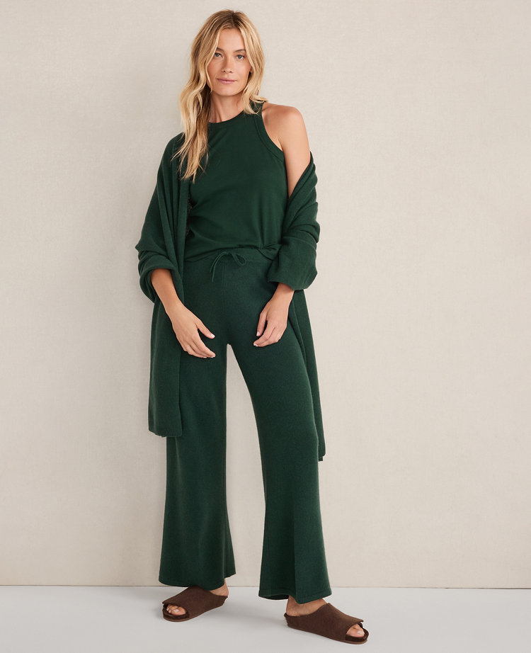 Ann Taylor Cashmere Wide Leg Jersey Pant In Green