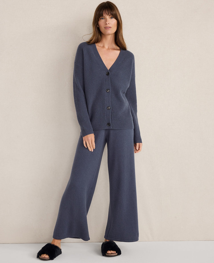 Ann Taylor Cashmere Wide Leg Jersey Pant In Blue