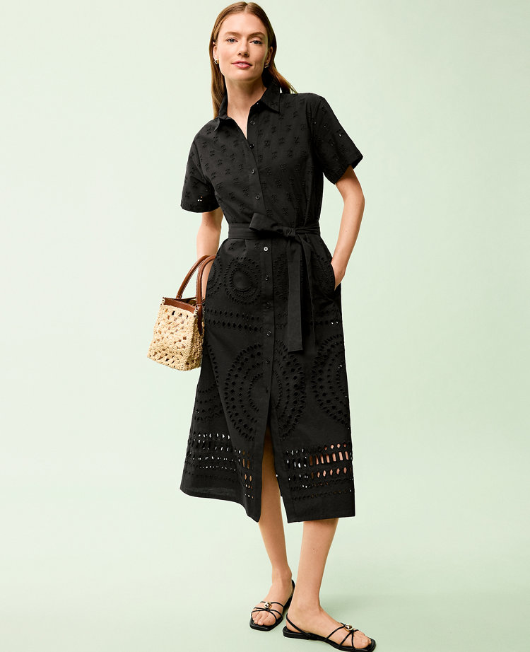 Midi Belted Eyelet Shirtdress