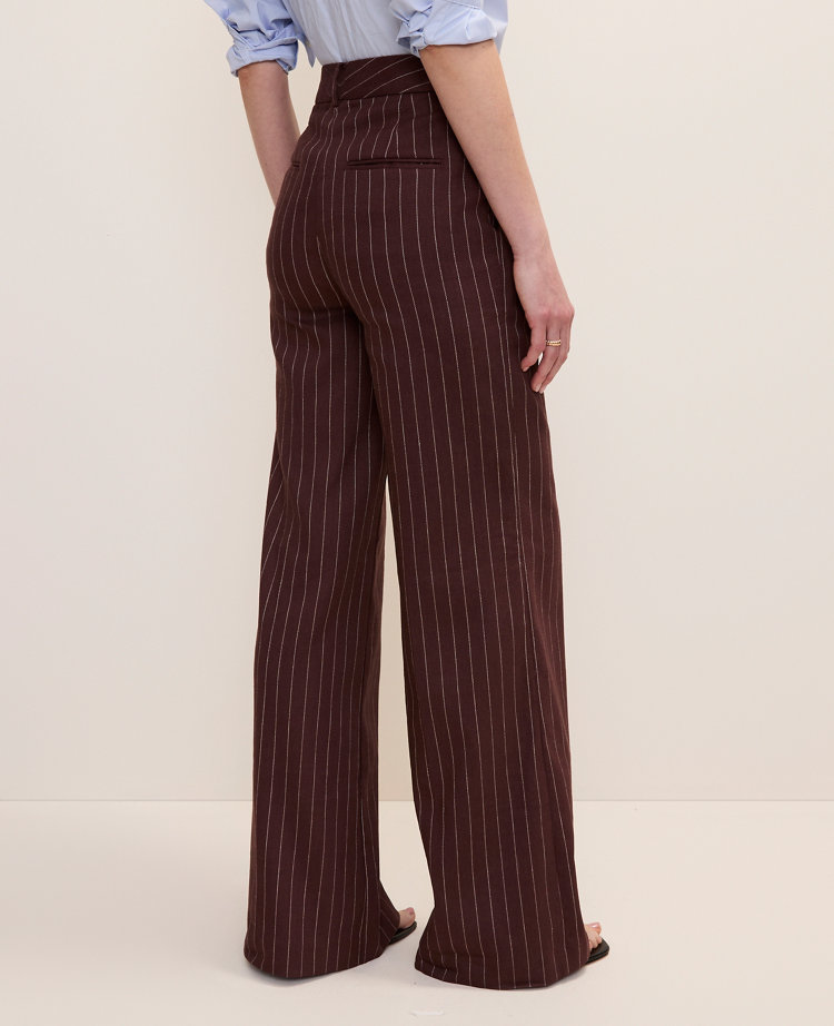 The Petite Pinstriped Wide-Leg Flare Trouser in Linen Blend