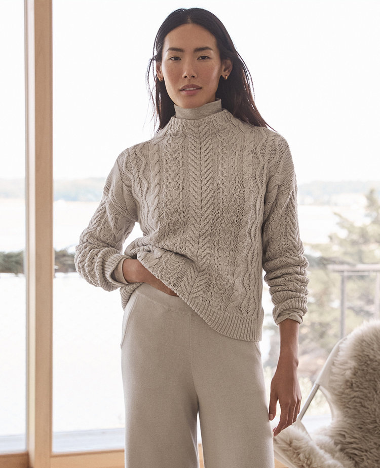 Haven Well Within Organic Cotton Cable Mock Neck Sweater