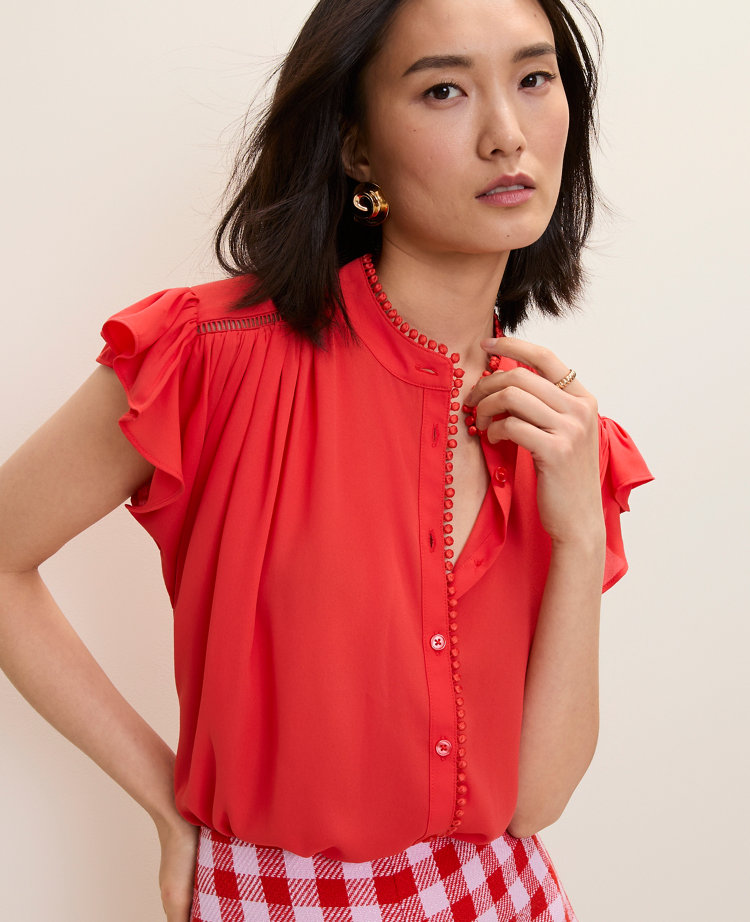 Flutter Sleeve Button Down Blouse - Aperol