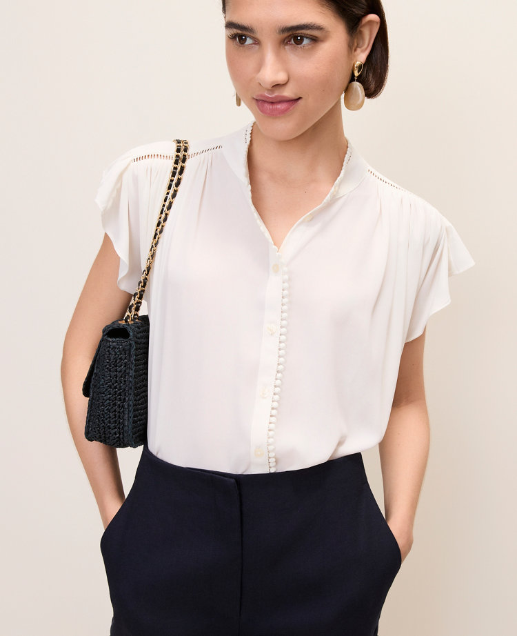 Flutter Sleeve Button Down Blouse