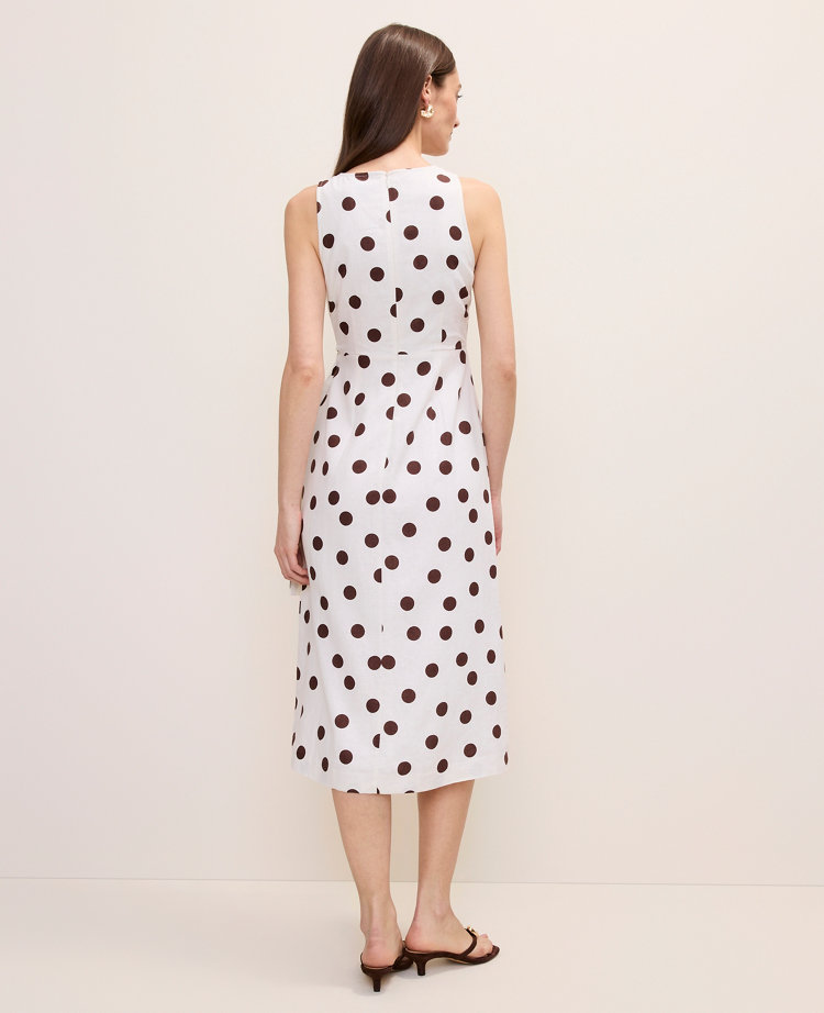 Polka Dot Linen Blend Sheath Dress