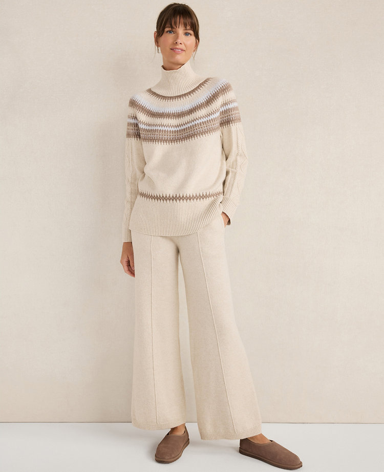 Ann Taylor Haven Well Within Organic Cotton Blend Fair Isle Cable Mock Neck Sweater 007703 Women's