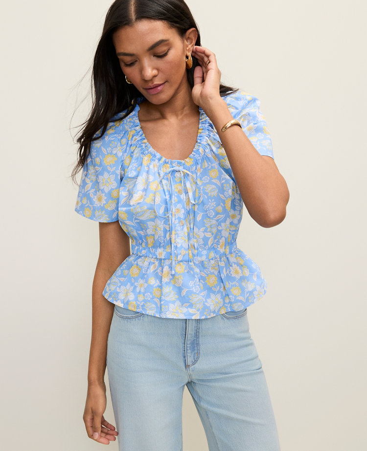 Weekend Floral Gathered Peplum Blouse