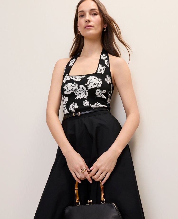 Petite Floral Jacquard Halter Sweater Top