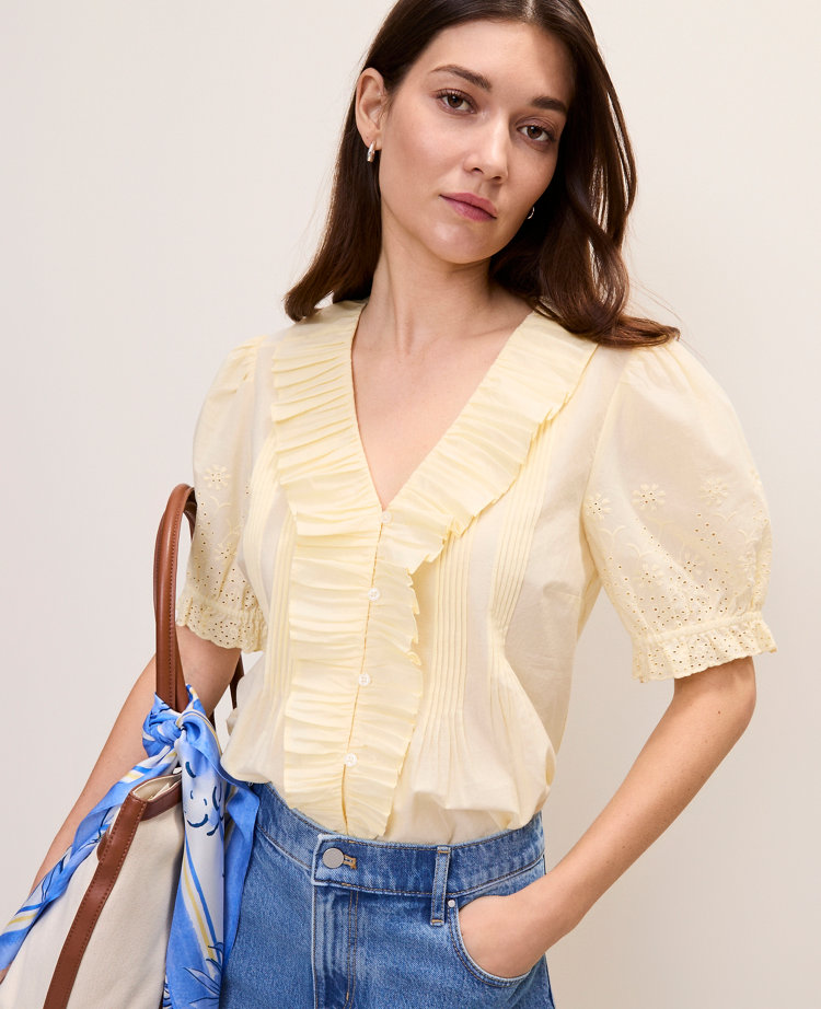 Weekend Eyelet Ruffle Trim Blouse