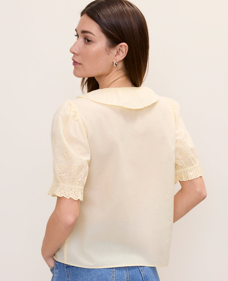 Weekend Eyelet Ruffle Trim Blouse