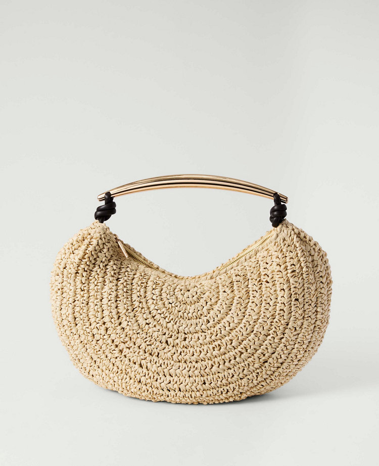 Hardware Embellished Straw Shoulder Bag