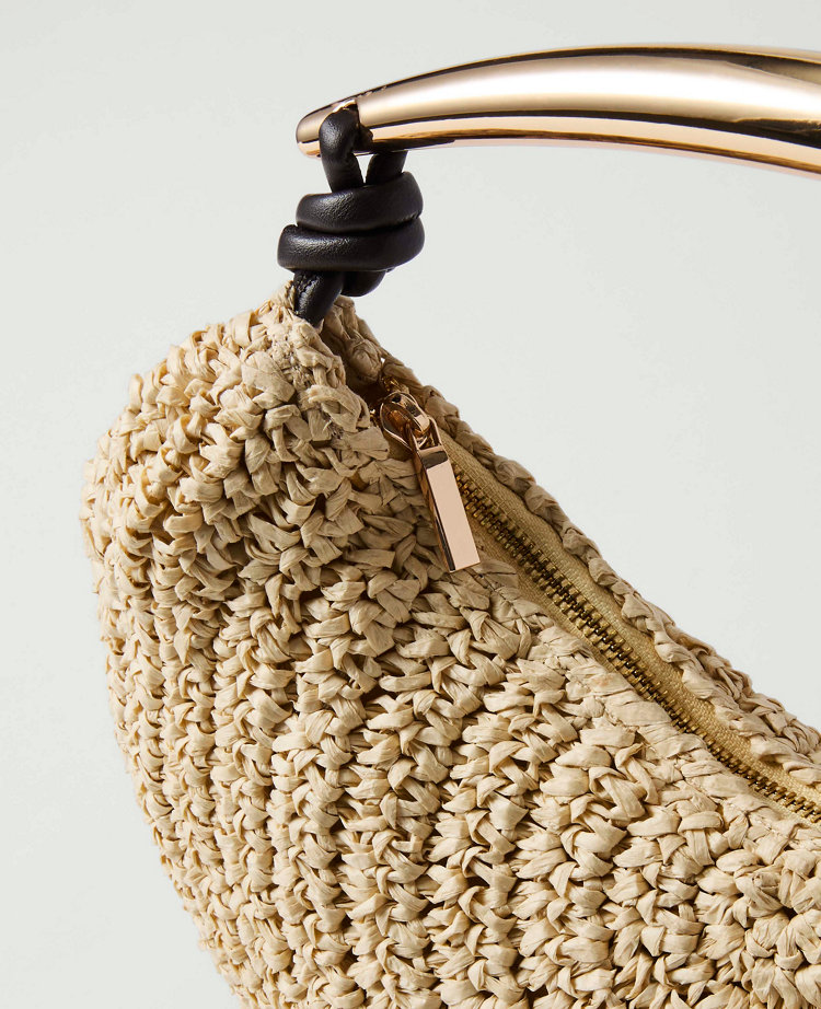 Hardware Embellished Straw Shoulder Bag