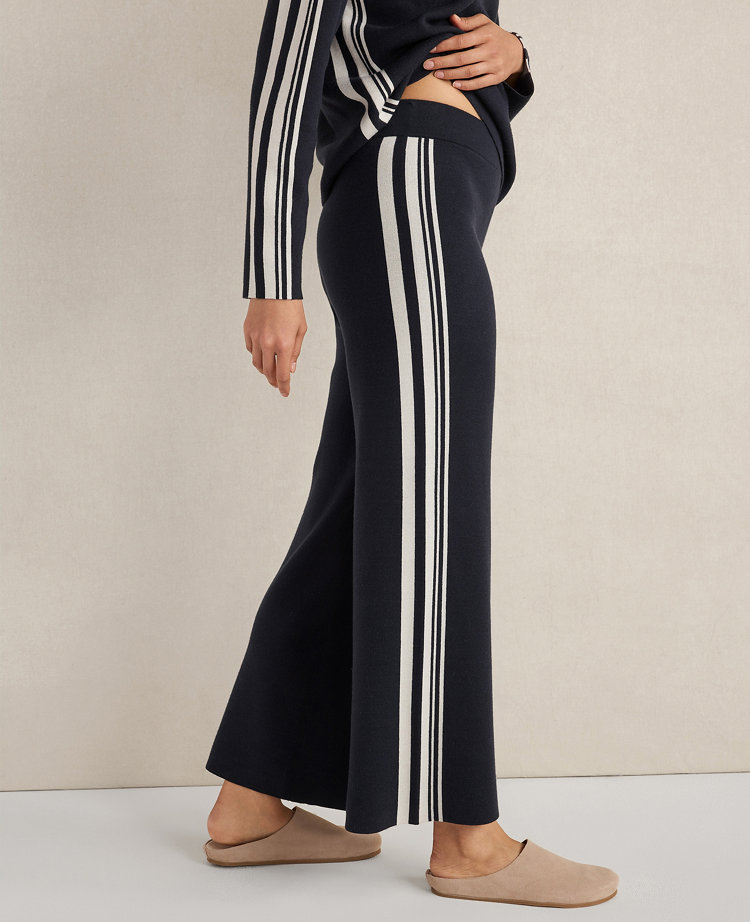 Ann Taylor Haven Well Within Sporty Stripe Straight Leg Pants In Blue