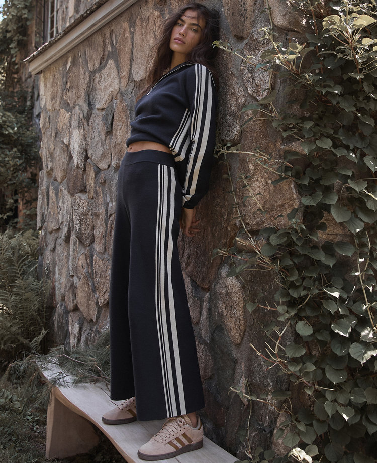 Ann Taylor Haven Well Within Sporty Stripe Straight Leg Pants In Blue