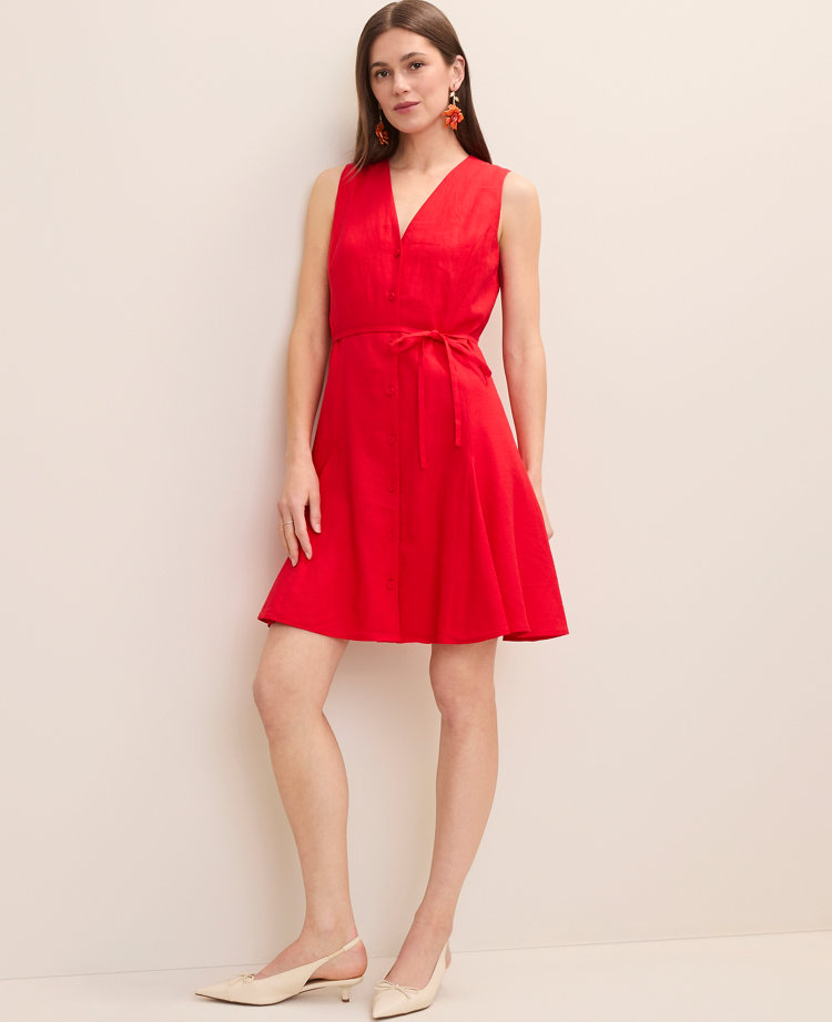 Petite Linen Blend Flare Dress carousel Product Image 1