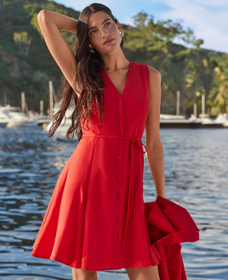 Petite Linen Blend Flare Dress carousel Product Image 3