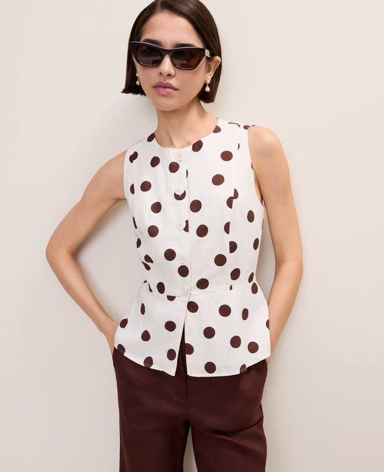Polka Dot Linen Blend Peplum Tank Top