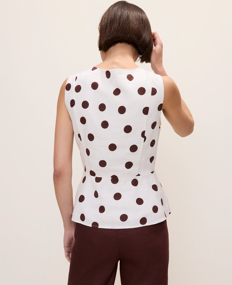 Polka Dot Linen Blend Peplum Tank Top