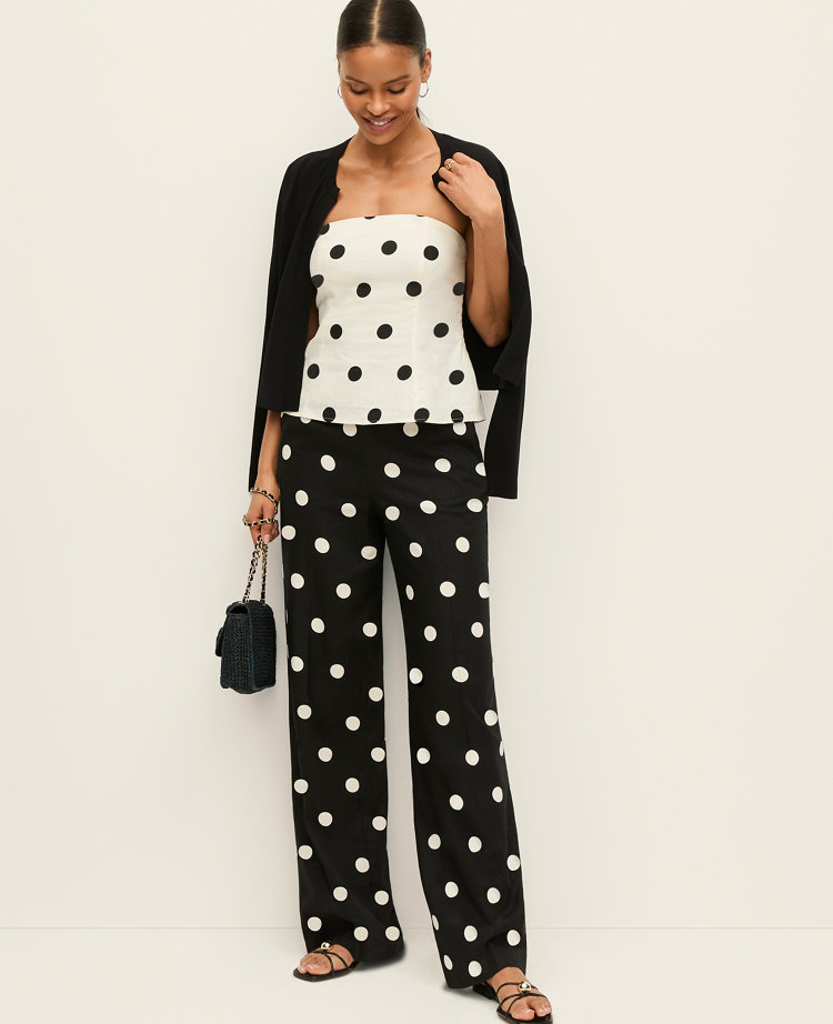 The Petite Dotted Side Zip Pant in Linen