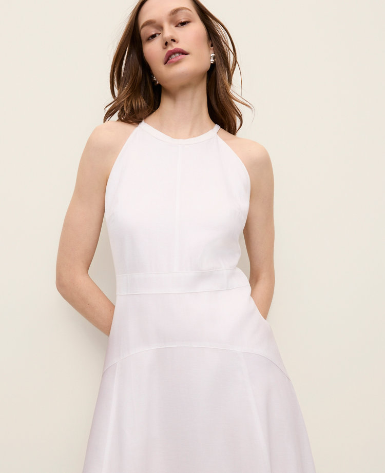 Linen Blend Halter Flare Midi Dress
