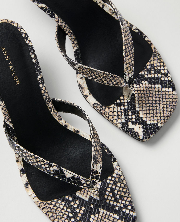 Ann Taylor Snake Print Flip Flop Heel Sandal Black Women's