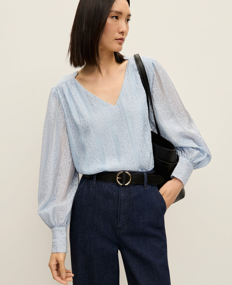 Embroidered  V-Neck Blouse