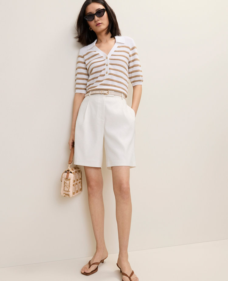 Petite Striped Polo Sweater